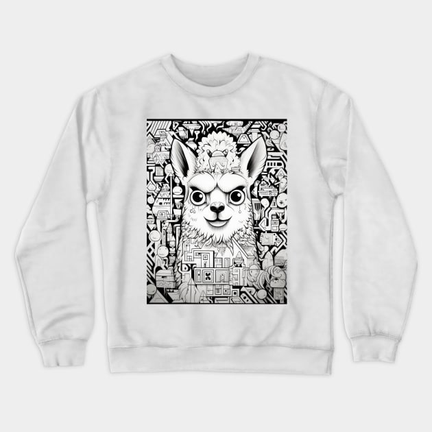 Cartoon Alpaca Graffiti #1 Crewneck Sweatshirt by Chromatic Fusion Studio